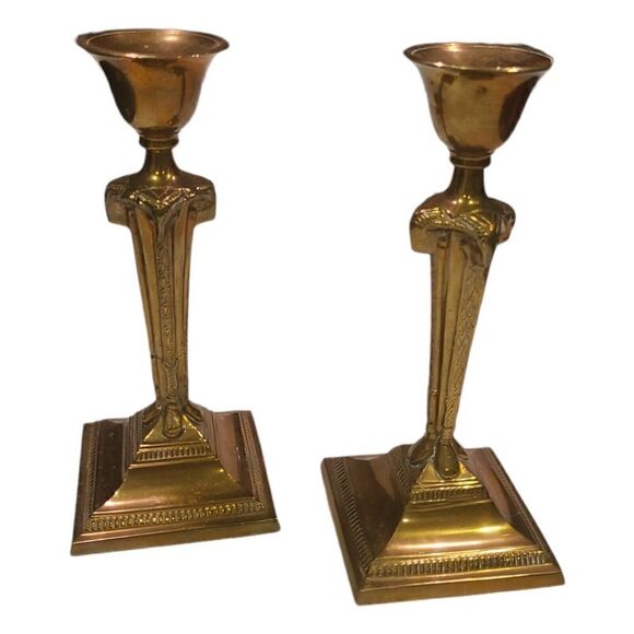 Mid 20th Century Hollywood Regency Brass Ram's Head Candle Holders Set of 2 EUC - Picture 6 of 11